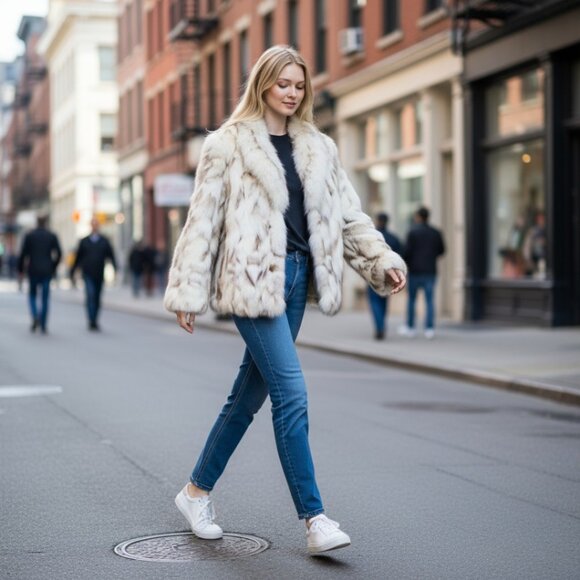 Natural Finland Saga Blue Fox Section Jacket with Shawl Collar, Medium - Picture 1 of 10